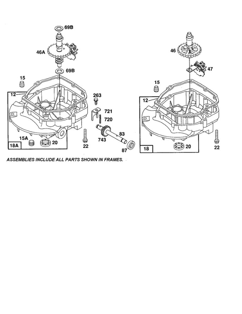 Sump-Engine/Gear-Cam Diagram and Parts List for 12F800-12F899 0821-0829-0873 Briggs and Stratton Engine